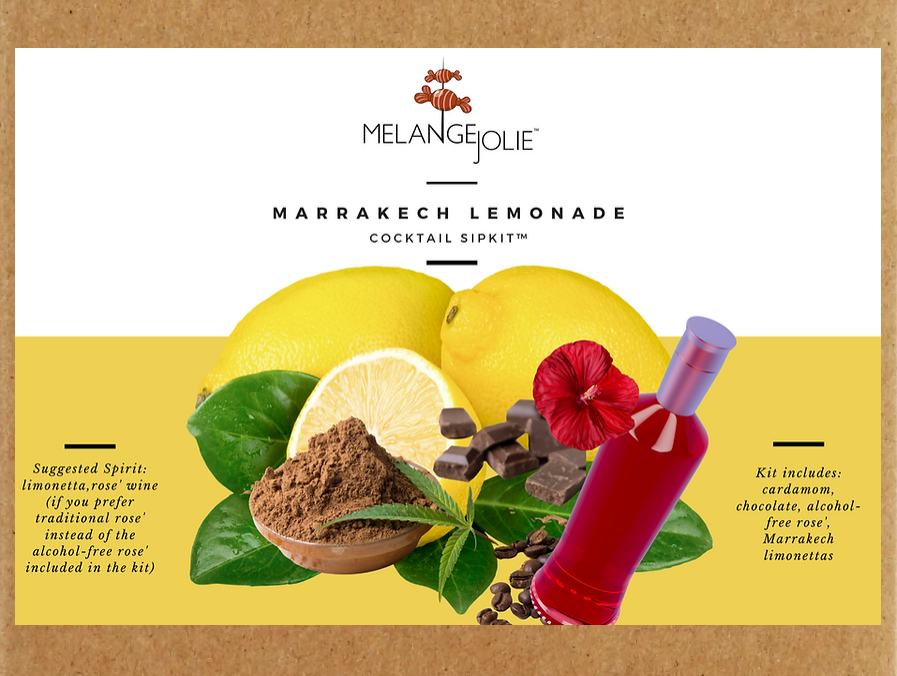 Mélange Jolie Marrakesh Lemonade Cocktail SipKit™ featuring lemons, dark chocolate, and cocktail accessories.